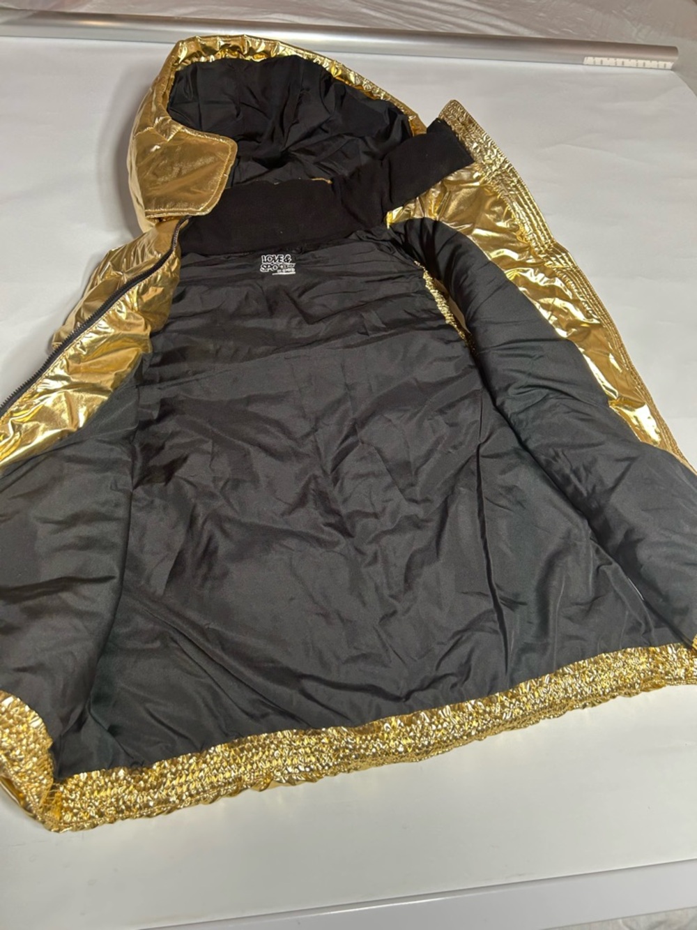Metallic Gold Hooded Puffer Jacket for Women